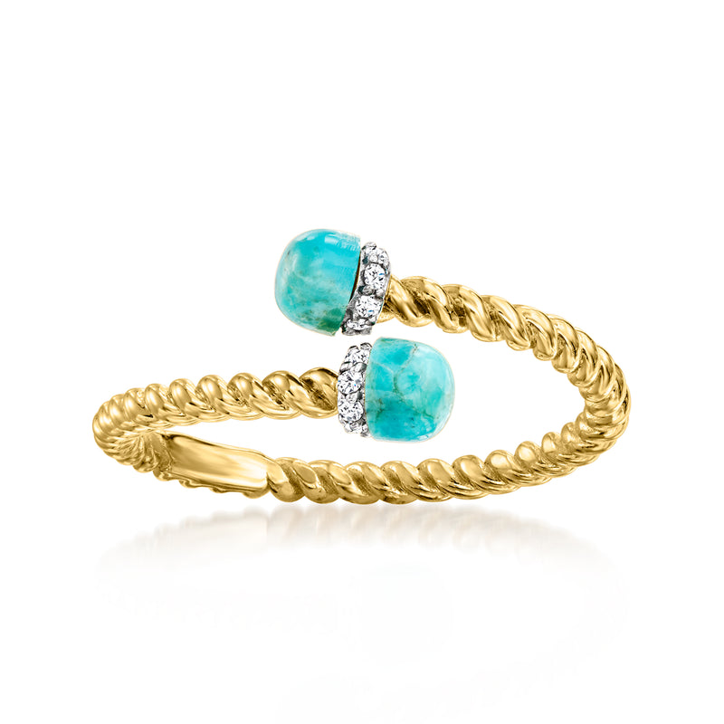 18kt gold-over-sterling bypass ring with turquoise oval stones and white topaz accents