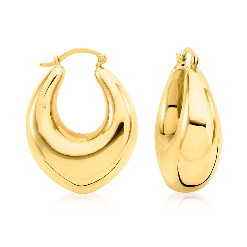 Gold over sterling puffed hoop earrings with twisted, oval loop design