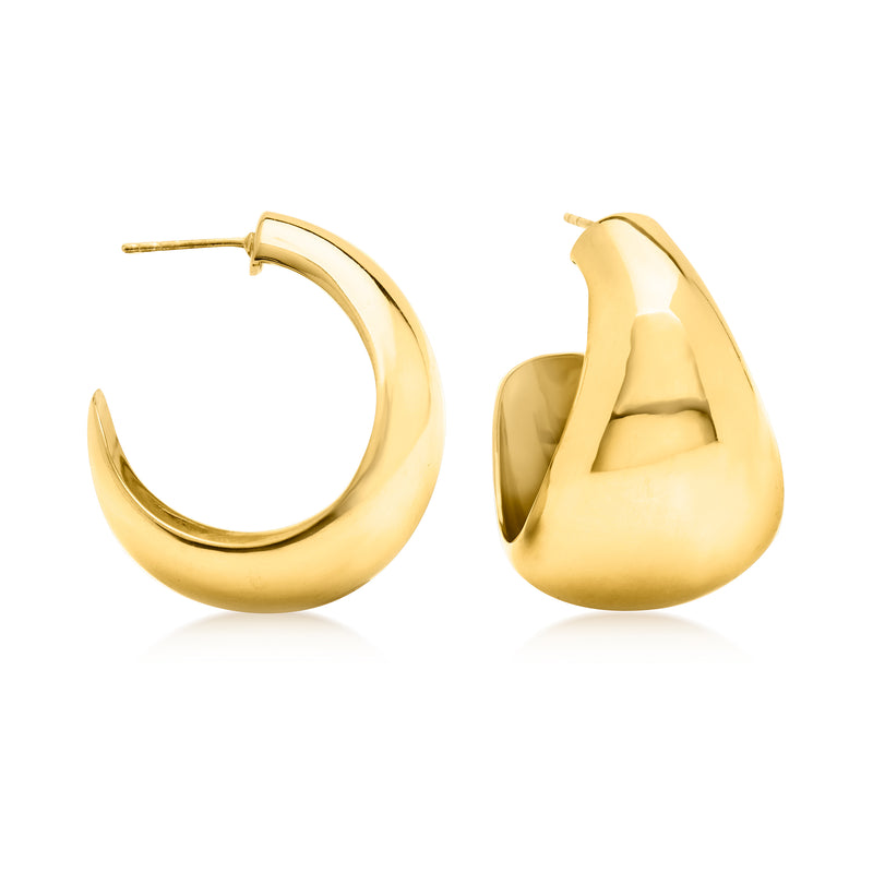 Polished gold over sterling graduated hoop earrings, smooth tapered hoops