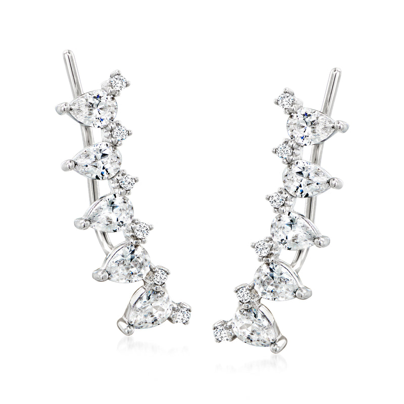Sterling silver CZ ear climber earrings with multiple round clear stones