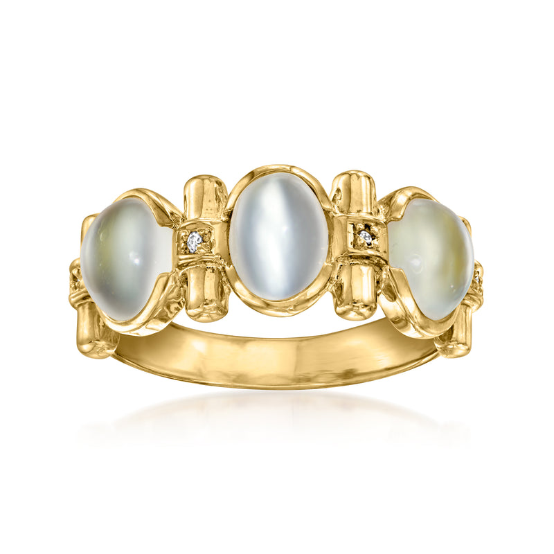 18kt yellow gold vintage ring with oval moonstones and small diamond accents