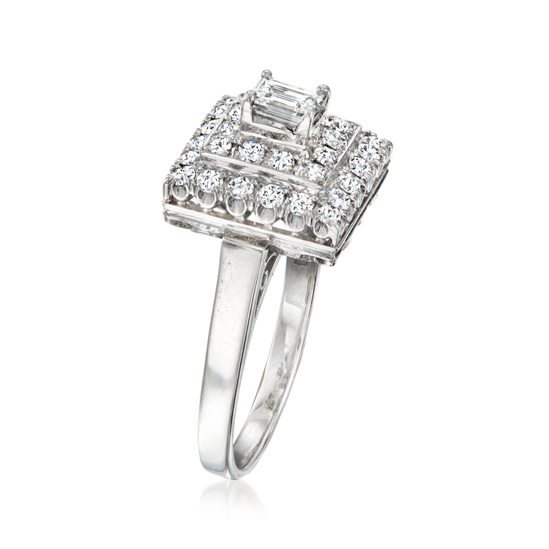 Platinum diamond square cluster ring with baguette and round stones