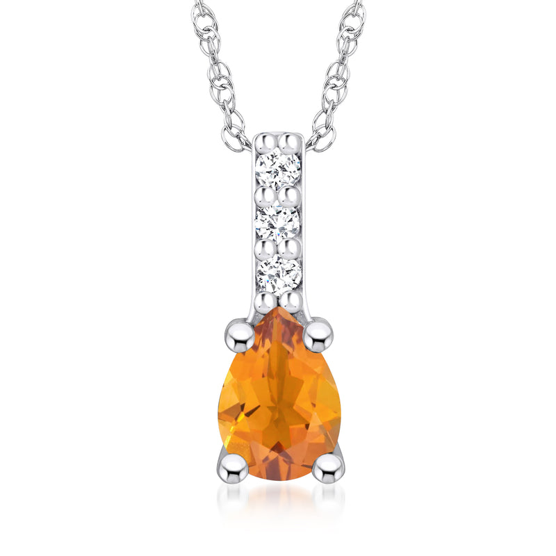 Citrine pendant necklace with diamonds in 14kt white gold