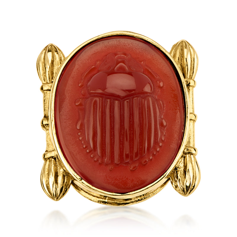 Italian Tagliamonte Red Agate Scarab Ring in 18kt Gold Over Sterling