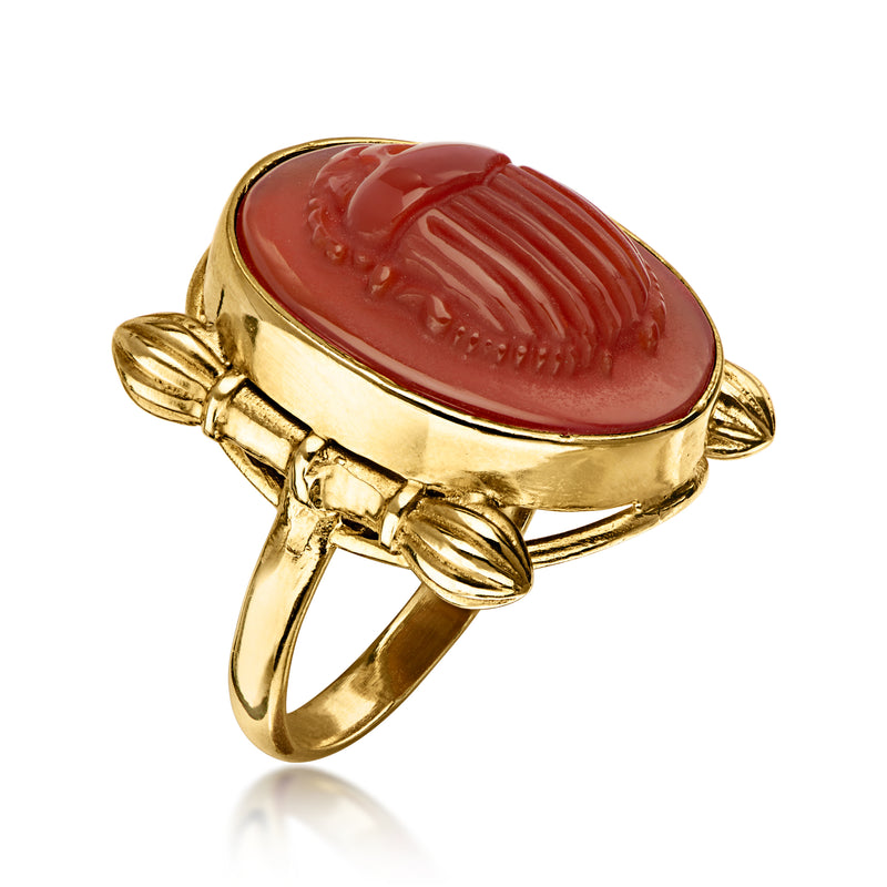 Italian Tagliamonte Red Agate Scarab Ring in 18kt Gold Over Sterling