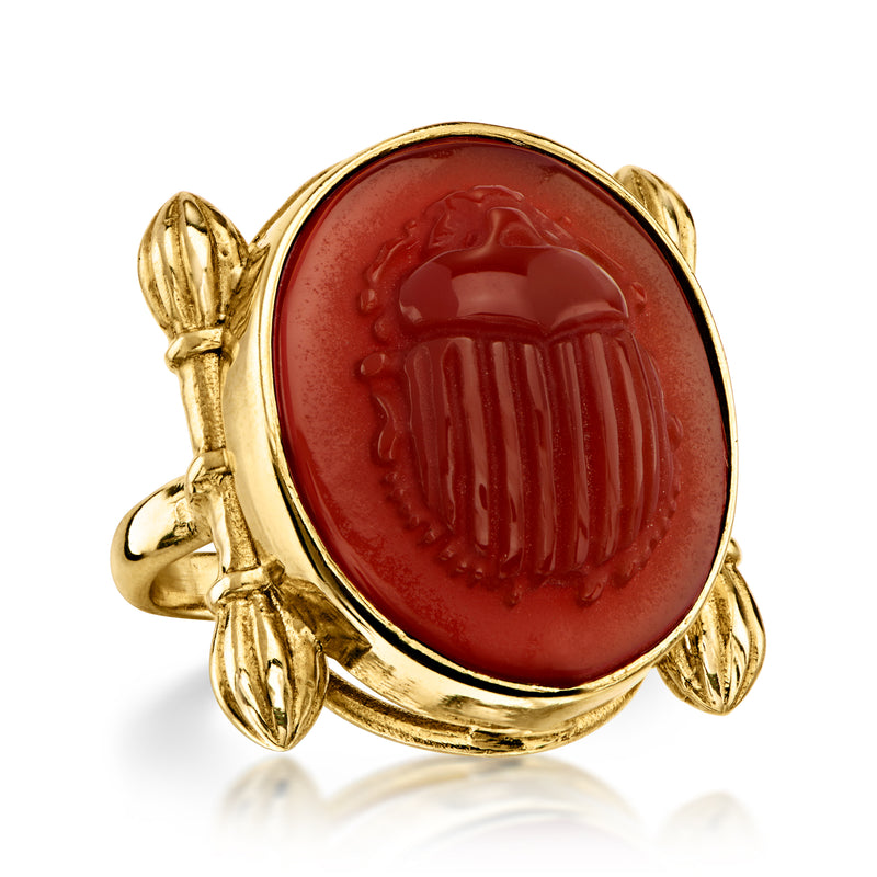 Italian Tagliamonte Red Agate Scarab Ring in 18kt Gold Over Sterling