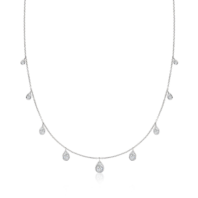 Sterling silver CZ station necklace with five teardrop clear stones on a thin chain