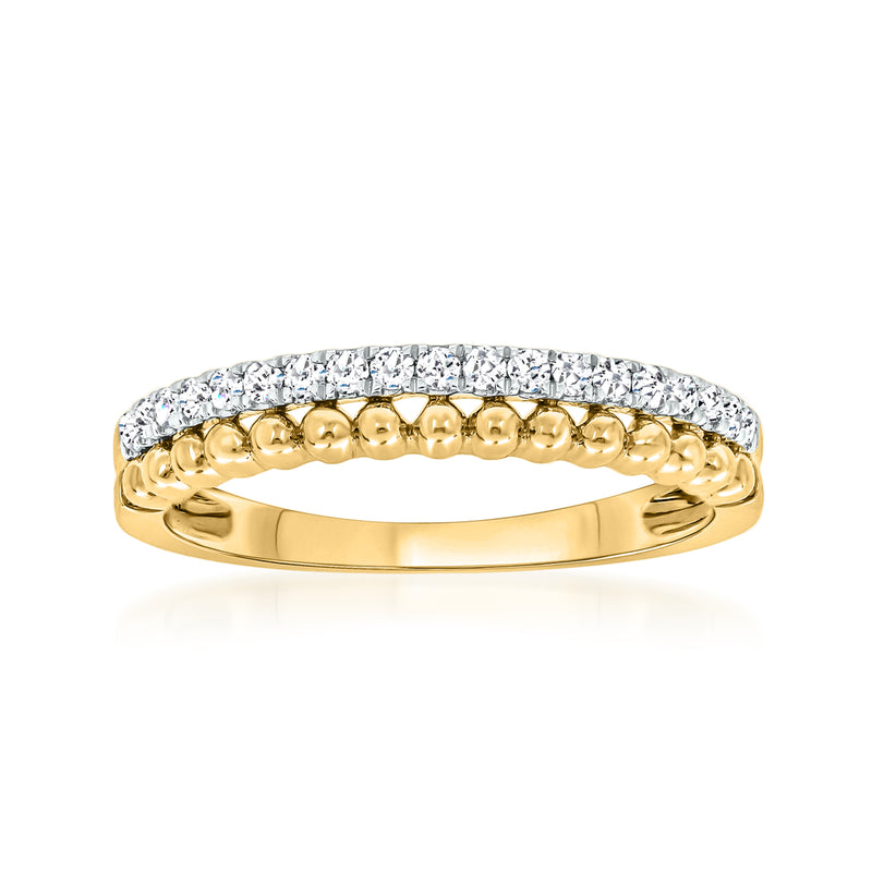 14kt yellow gold diamond two-row beaded ring with sparkling bezel-set stones