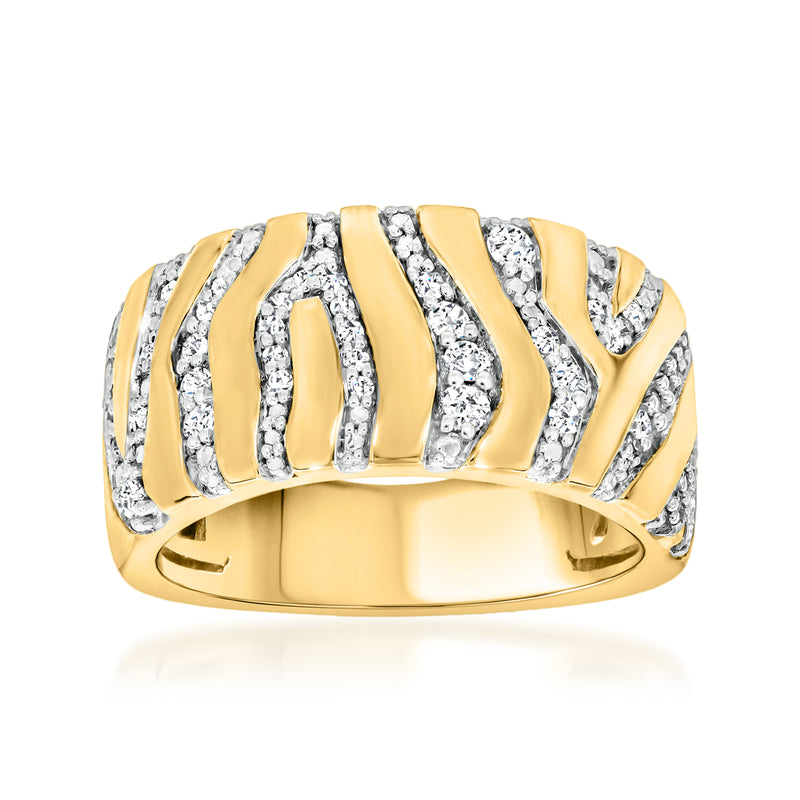 18kt gold over sterling diamond tiger stripe ring with alternating pave bands