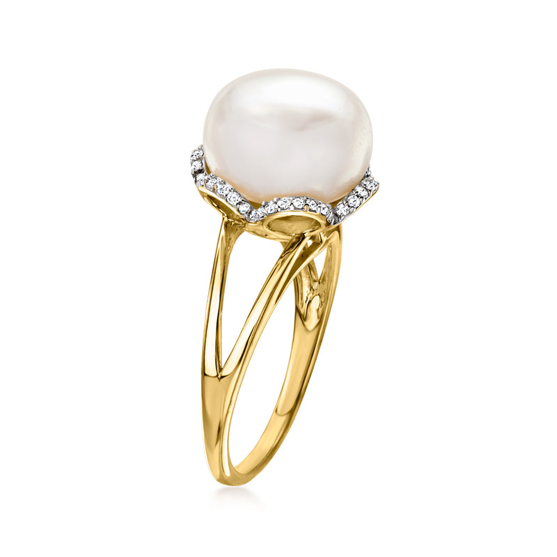 Gold ring with white cultured pearl and small diamond accents