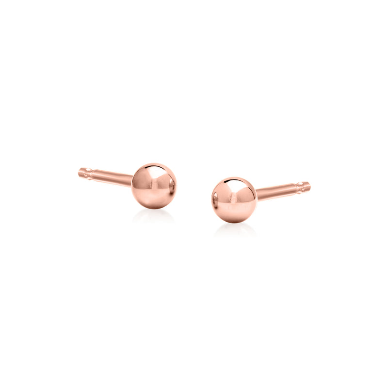 14kt rose gold ball stud post earrings with smooth round fronts