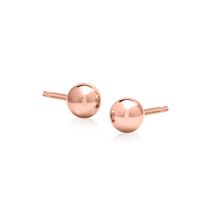 14kt rose gold ball stud post earrings, round polished spheres