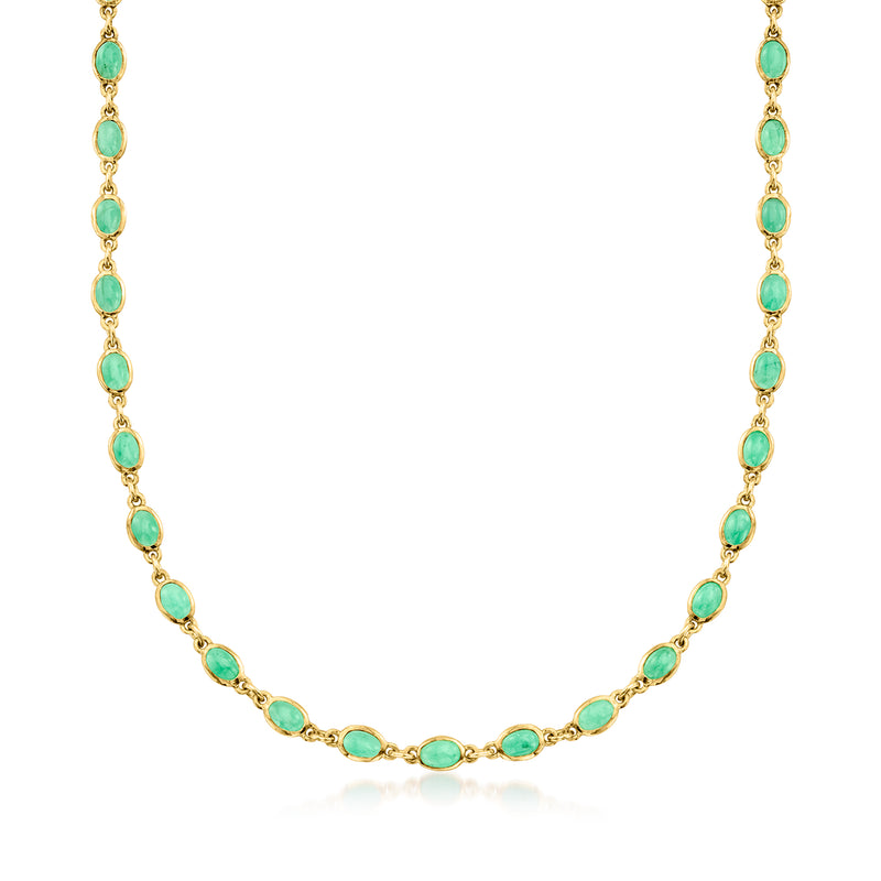 18kt gold over sterling station necklace with oval green gemstones, linked in a row