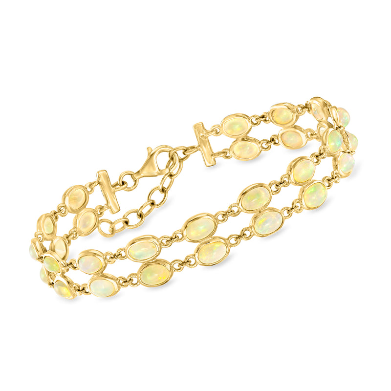 Two-row opal bracelet in gold-tone with oval opalescent gemstone links