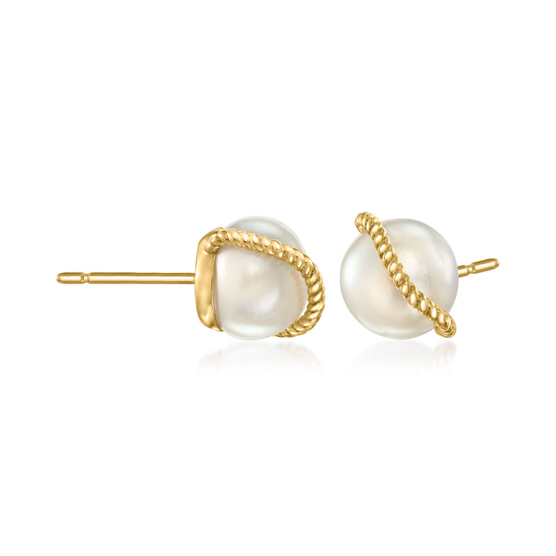 14kt yellow gold cultured pearl roped post earrings