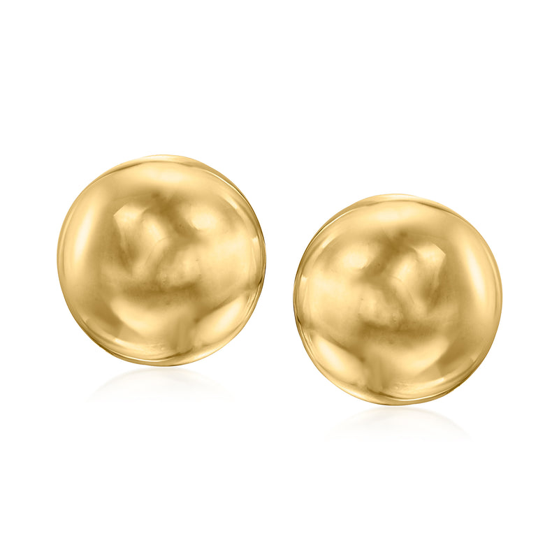 Vintage yellow gold dome clip-on earrings, round smooth polished front
