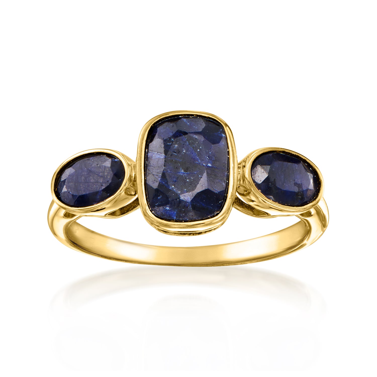 3.30 ct. t.w. Sapphire Three-Stone Ring in 18kt Gold Over Sterling