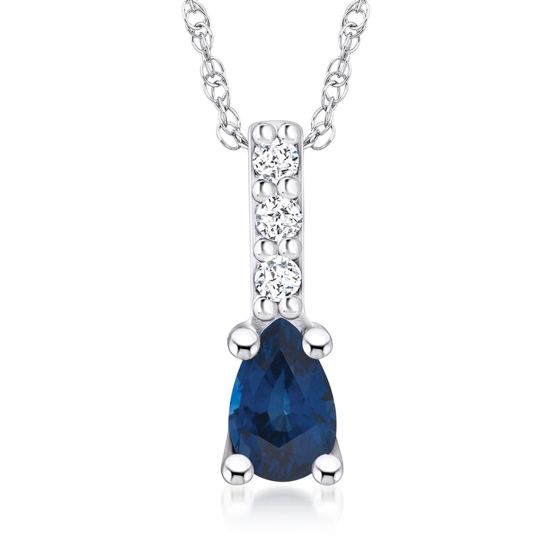 14kt white gold pendant necklace with pear sapphire and diamond accents