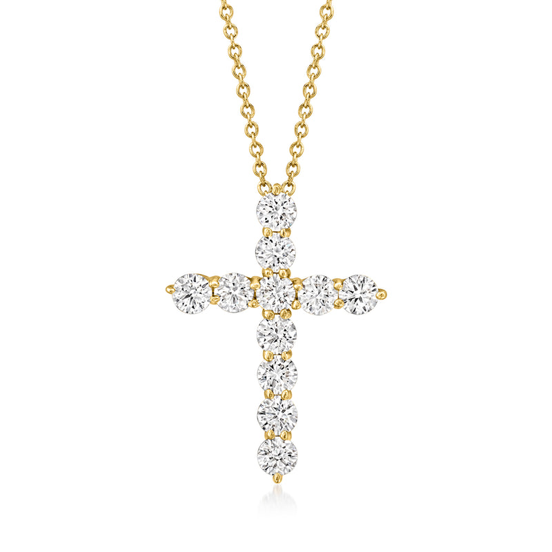 14kt yellow gold diamond cross pendant necklace with round stone clusters