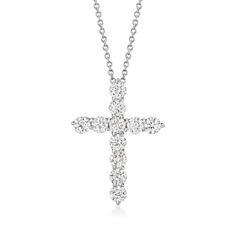 14kt white gold cross pendant necklace with lab-grown diamond cluster stones