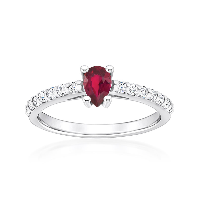 Ruby ring with diamond accents in 14kt white gold