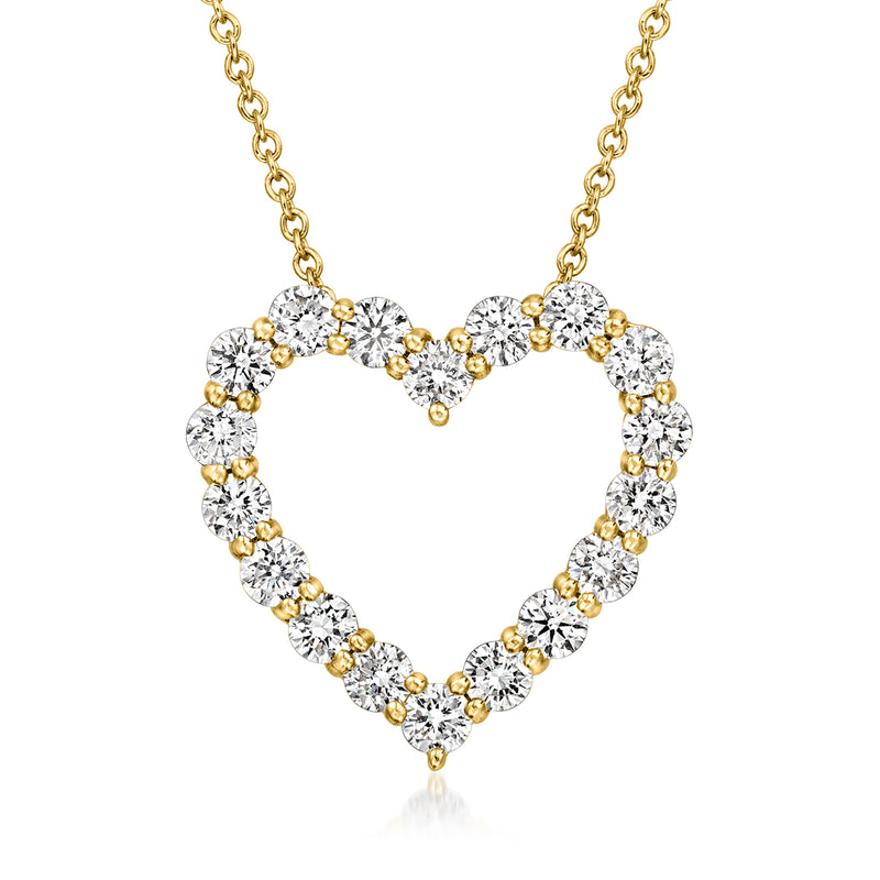 Heart diamond pendant necklace in 14kt yellow gold with round stones on a heart frame