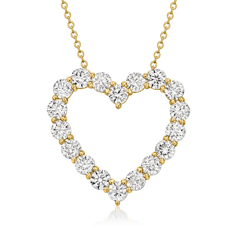 14kt yellow gold heart pendant necklace with round diamonds in a full heart setting