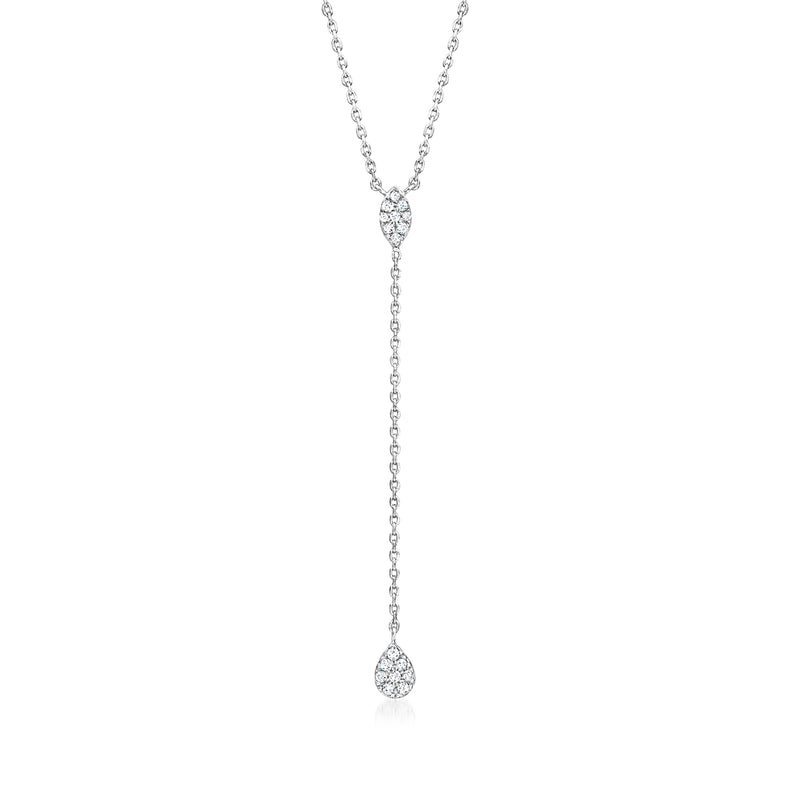 Sterling silver Y-necklace with two round diamond-look drops, .10 ct total weight