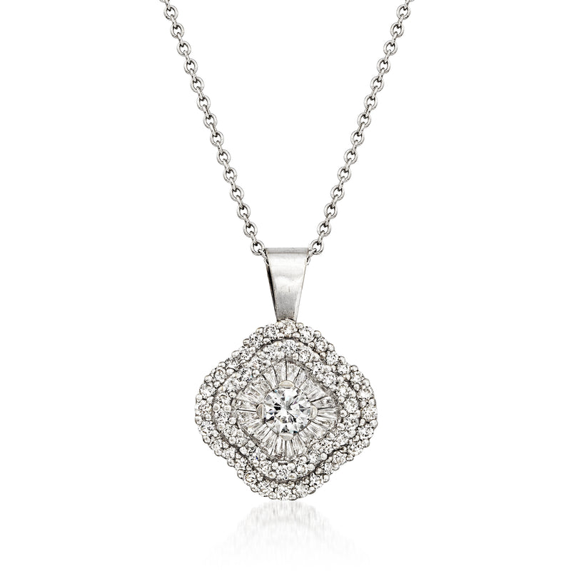 14kt white gold diamond cluster pendant necklace with round halo centerpiece and cable chain