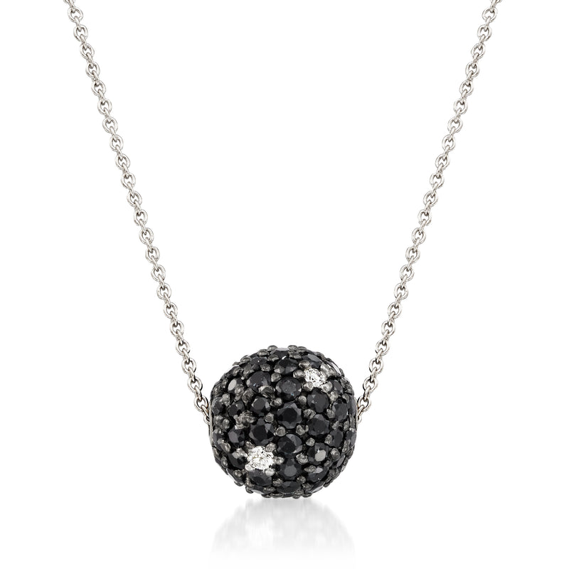 Vintage black sapphire bead necklace with diamonds in 18kt white gold