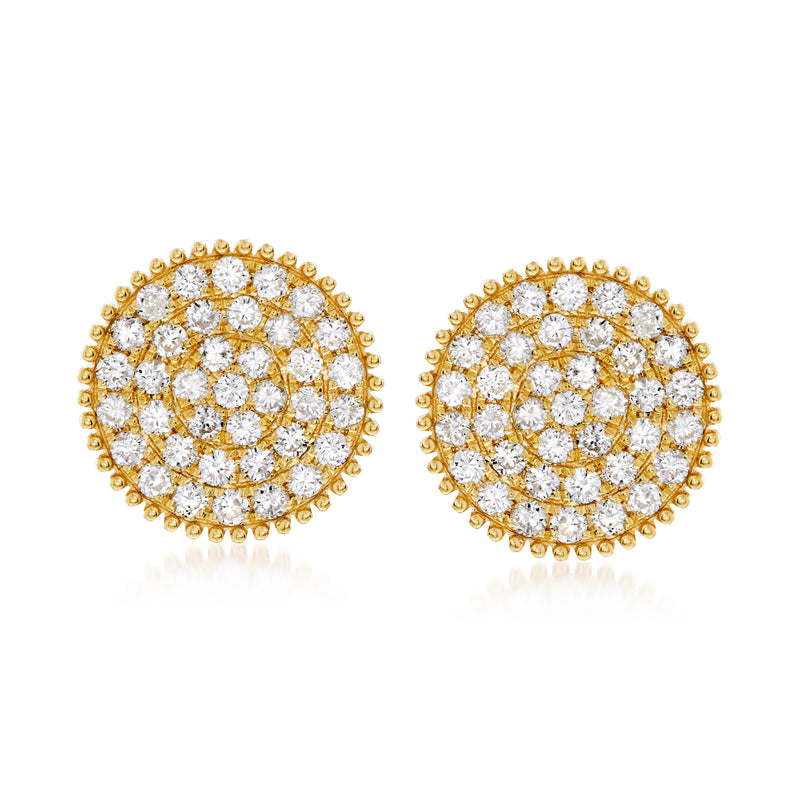 18kt yellow gold diamond disc post earrings