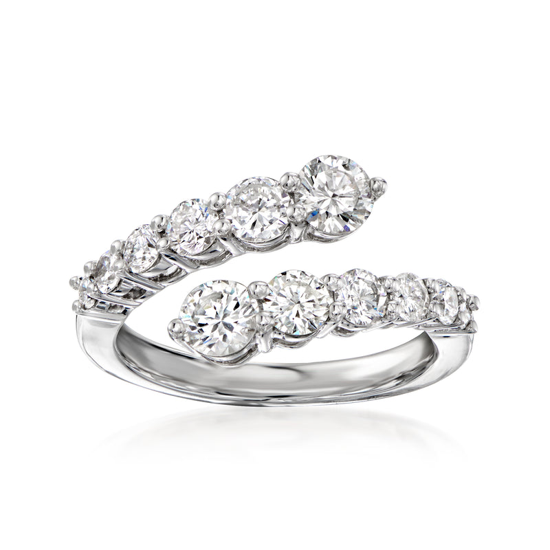 18kt white gold bypass diamond ring with round brilliant stones