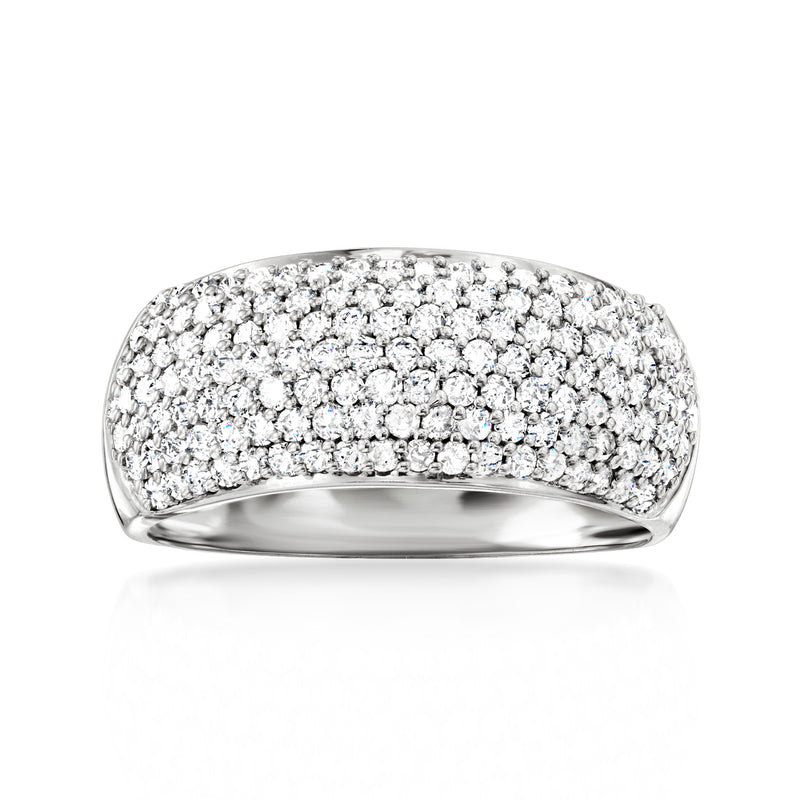 Pave diamond ring in 14kt white gold with wide domed band