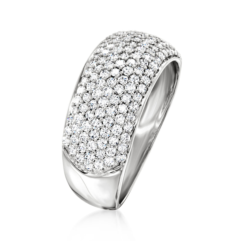 14kt white gold pave diamond ring, curved top covered in round stones