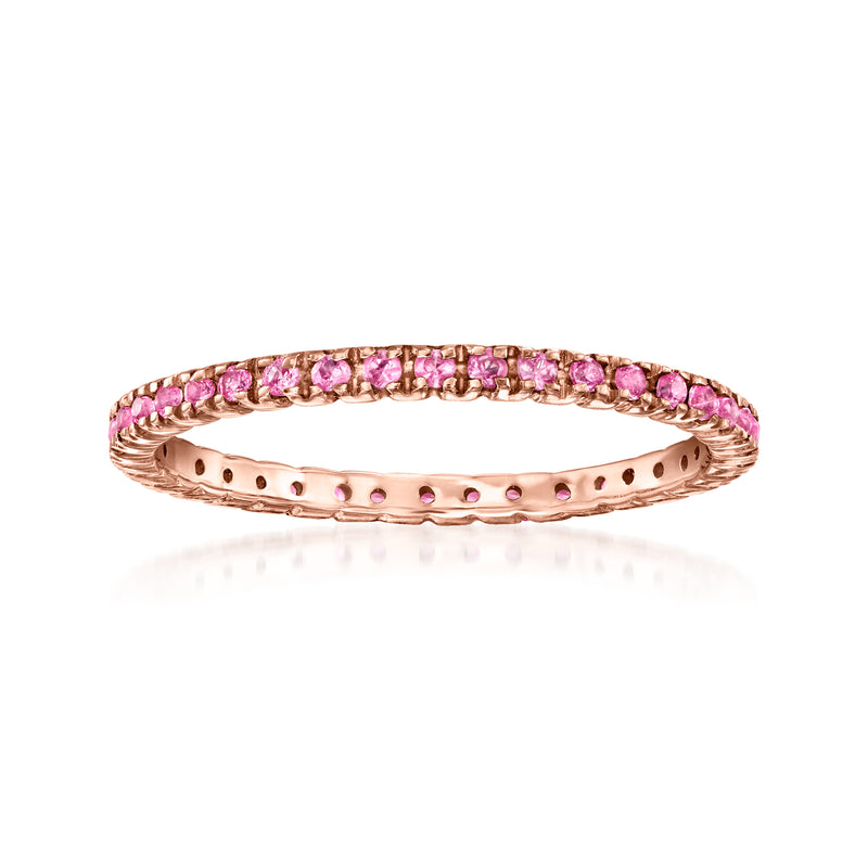 14kt rose gold eternity band with pink gemstones, full circle