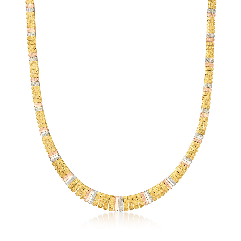 Tri-colored gold beaded necklace with rectangular link chain