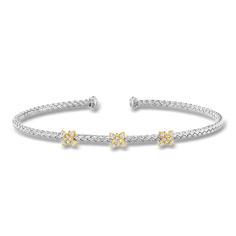 Butterfly station cuff bracelet in sterling silver with gold CZ butterfly stations