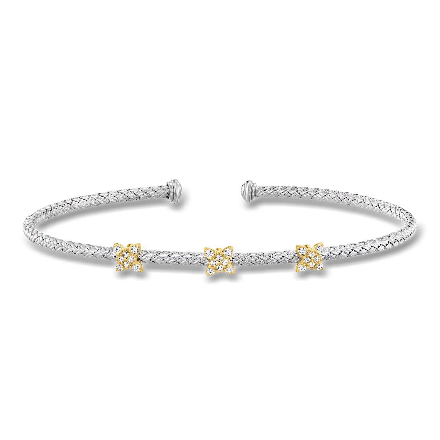 Charles Garnier .10 ct. t.w. CZ Butterfly Station Cuff Bracelet in Sterling Silver and 18kt Gold Over Sterling