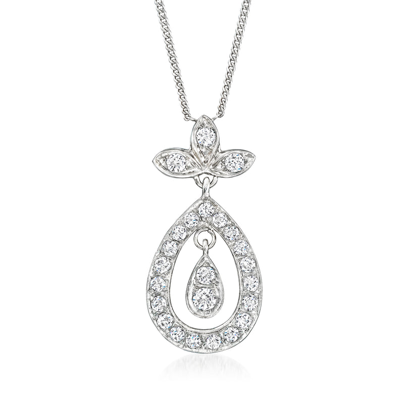 14kt white gold diamond teardrop pendant necklace, pear-shaped stone drops