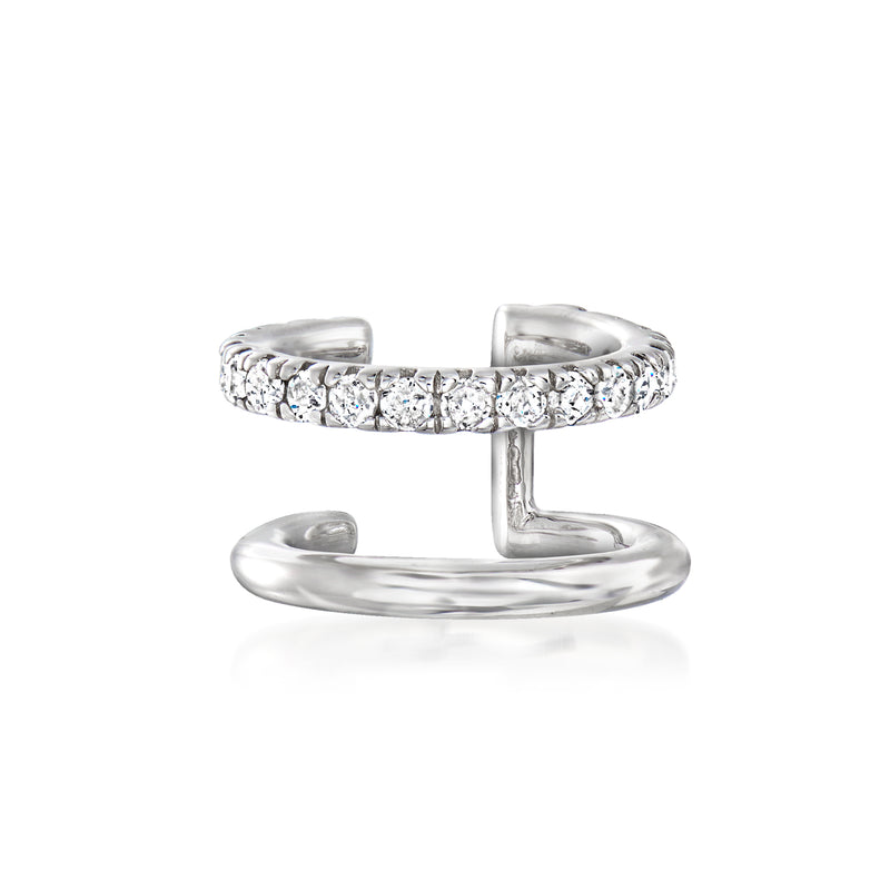 Sterling silver double-hoop ear cuff with .20 ct. t.w. diamonds