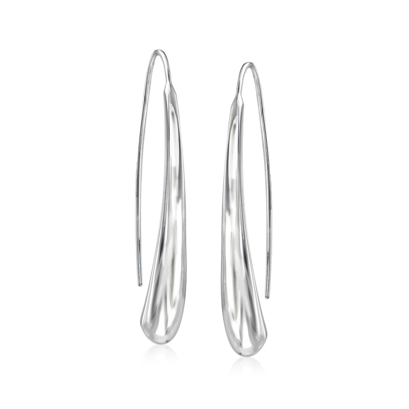 Sterling silver curved drop hoop earrings with open teardrop profile