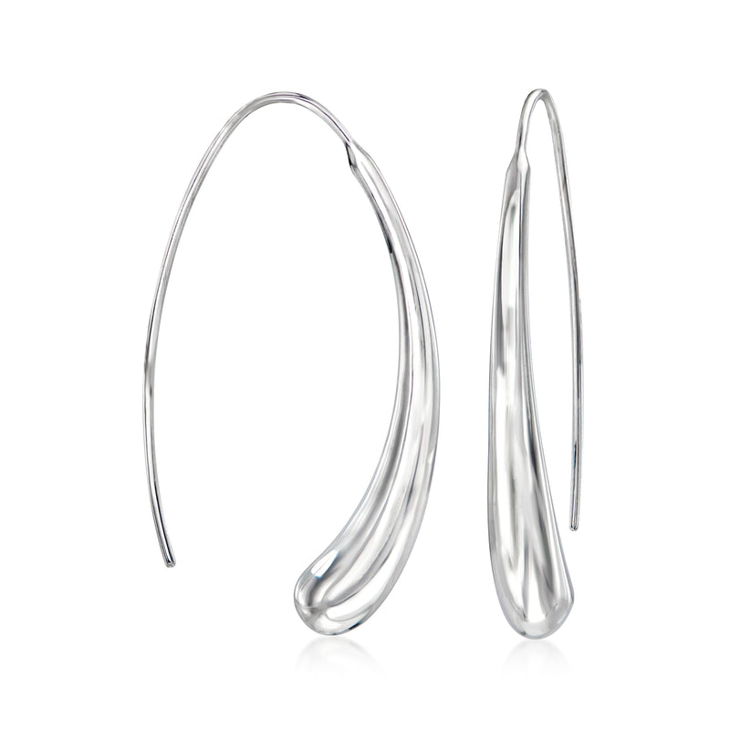 Sterling silver curved drop earrings, oval loops with hollow curved center
