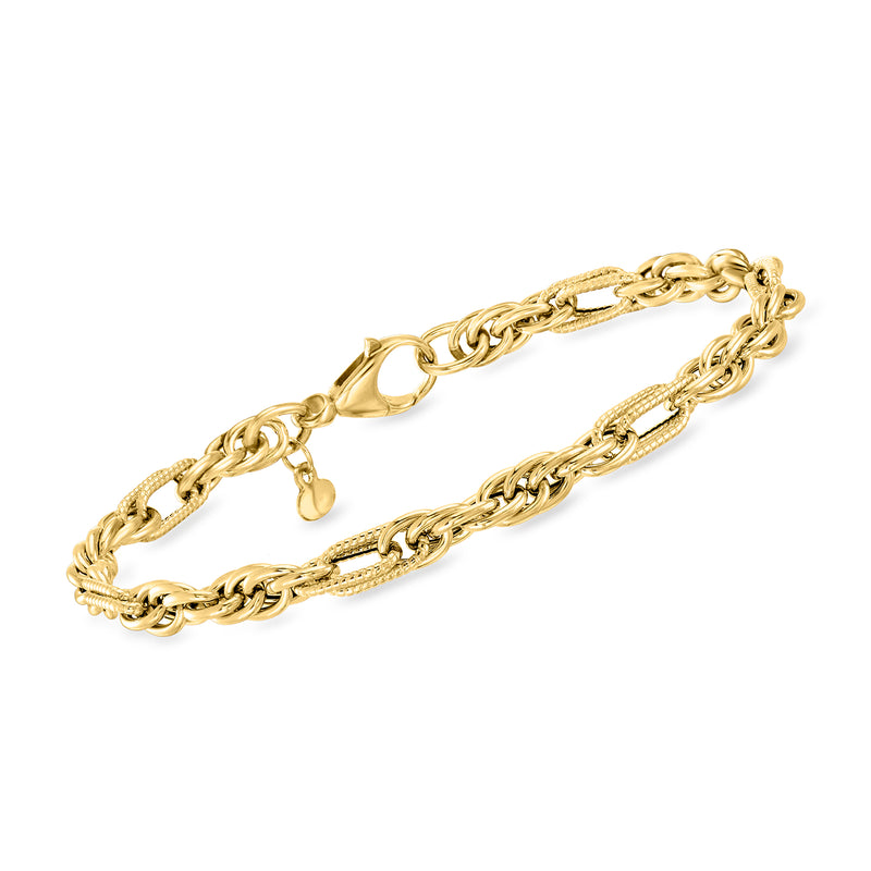 Italian 18kt yellow gold mixed-link bracelet with oval and bar chain links
