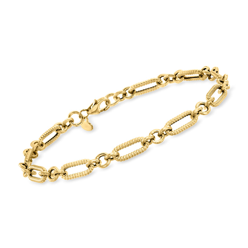 Italian 18kt yellow gold alternating paper clip and cable-link bracelet