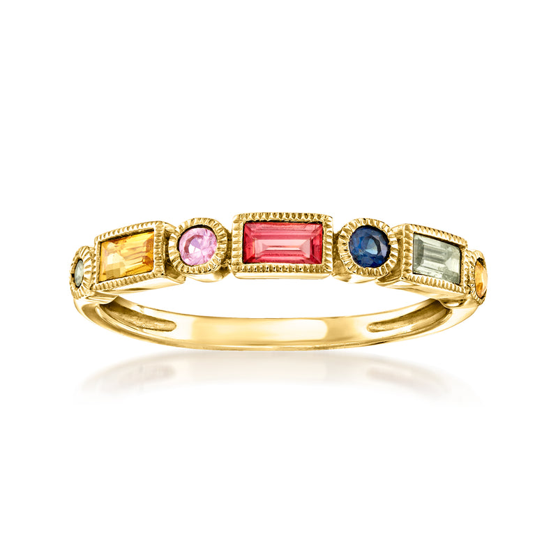 Multicolored sapphire ring, 14kt yellow gold with five gemstone inlays