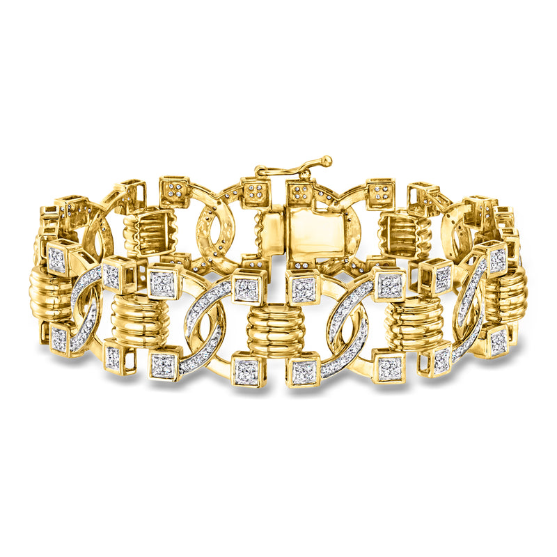 Twisted-link diamond bracelet in gold tone with square diamond accents, hinged clasp