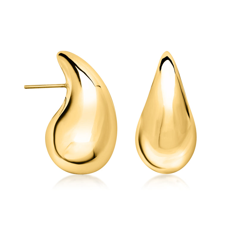 Gold over sterling teardrop drop earrings, polished with post backs