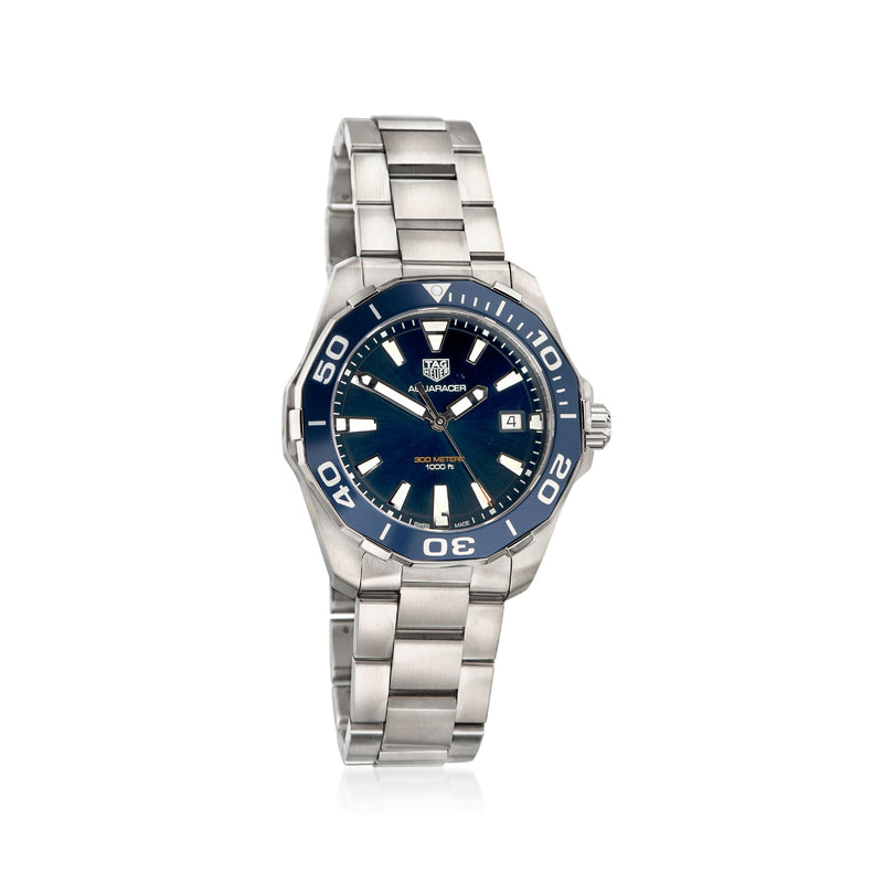 TAG Heuer Aquaracer men's 41mm stainless steel watch with blue dial and date window