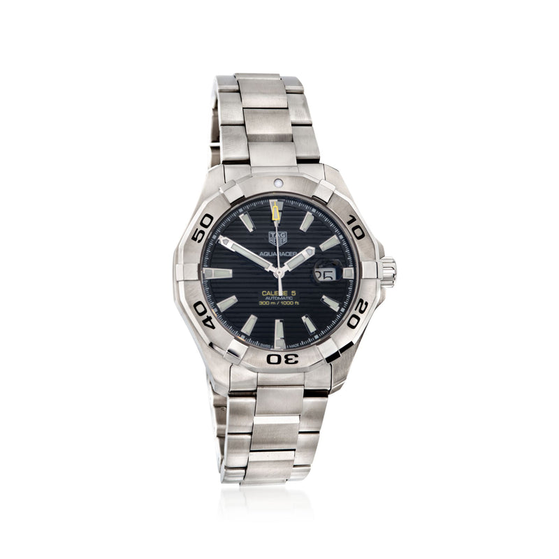 TAG Heuer Aquaracer men's stainless steel automatic watch, dark blue dial, date at 3, diver bezel