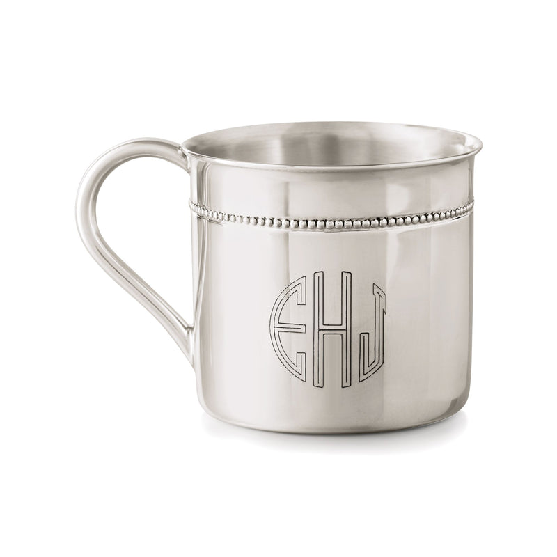 Sterling silver baby beaded cup with handle, engraved 'GH' monogram